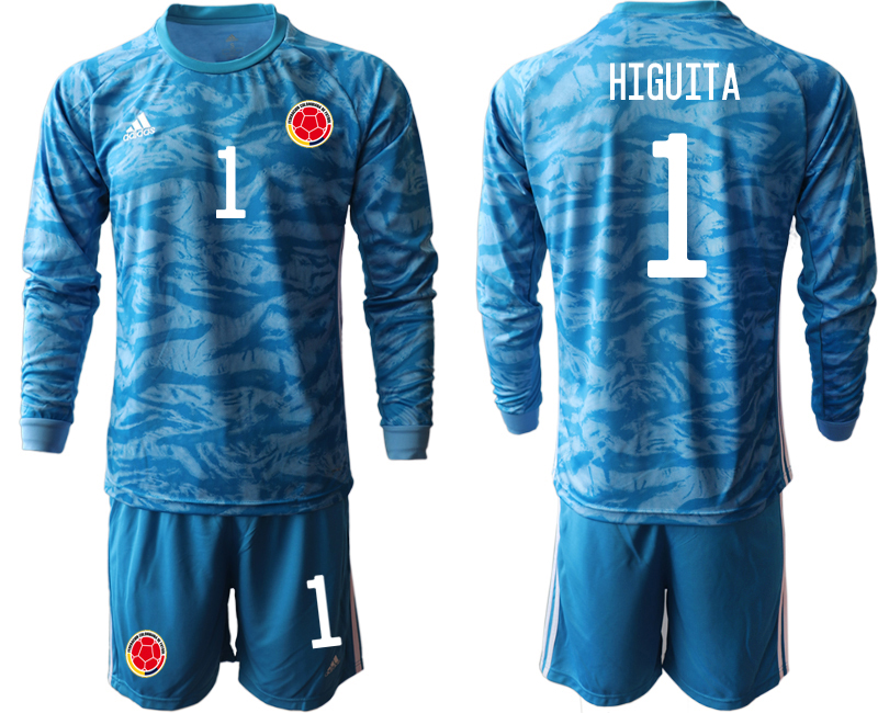 Men 2020-2021 Season National team Colombia goalkeeper Long sleeve blue #1 Soccer Jersey3